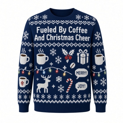[popular-sweater:PX-04-03:front] Fueled By Coffee And Christmas Cheer Ugly Christmas Sweatshirt - Front view