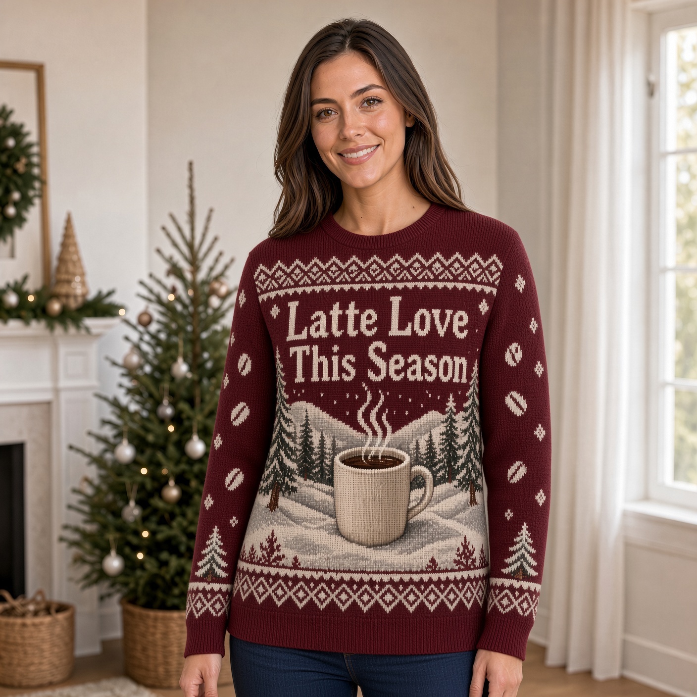 [popular-sweater:PX-04-04:female] Latte Love This Season Ugly Christmas Sweatshirt - Female view
