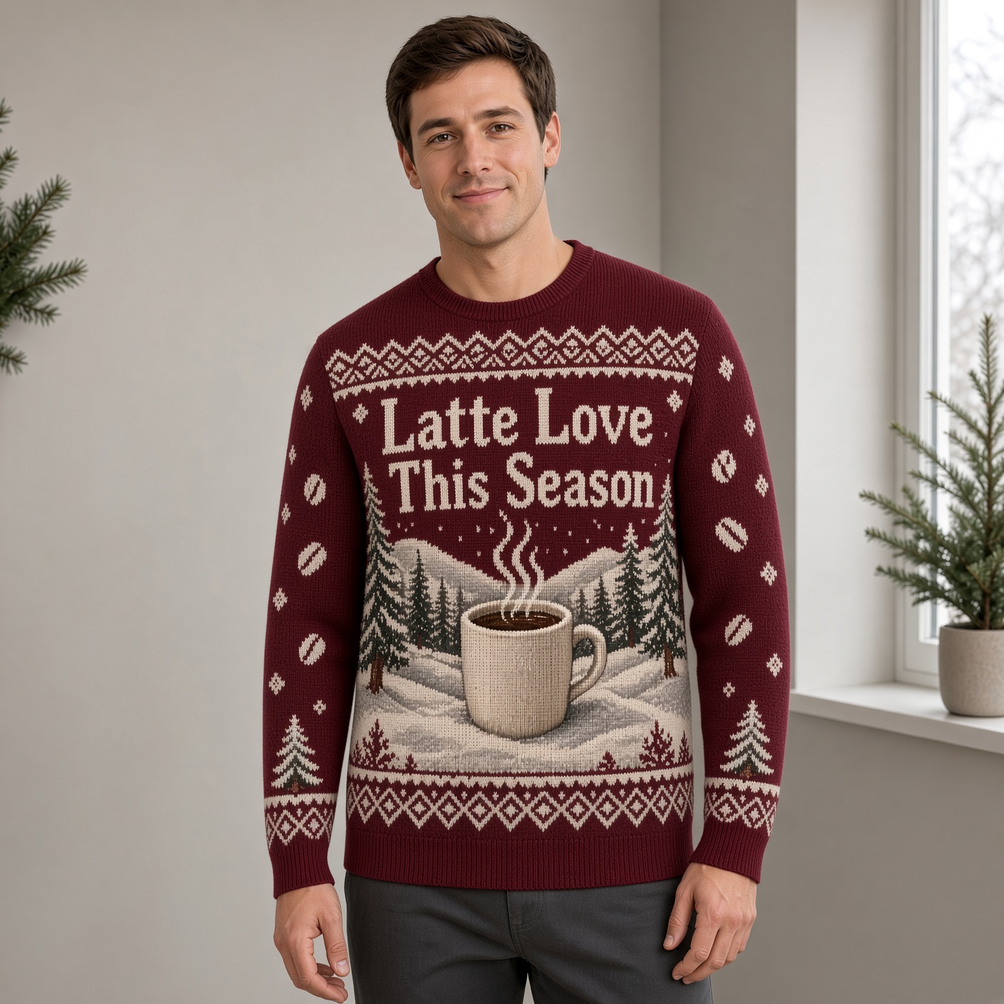 [popular-sweater:PX-04-04:male] Latte Love This Season Ugly Christmas Sweatshirt - Male view