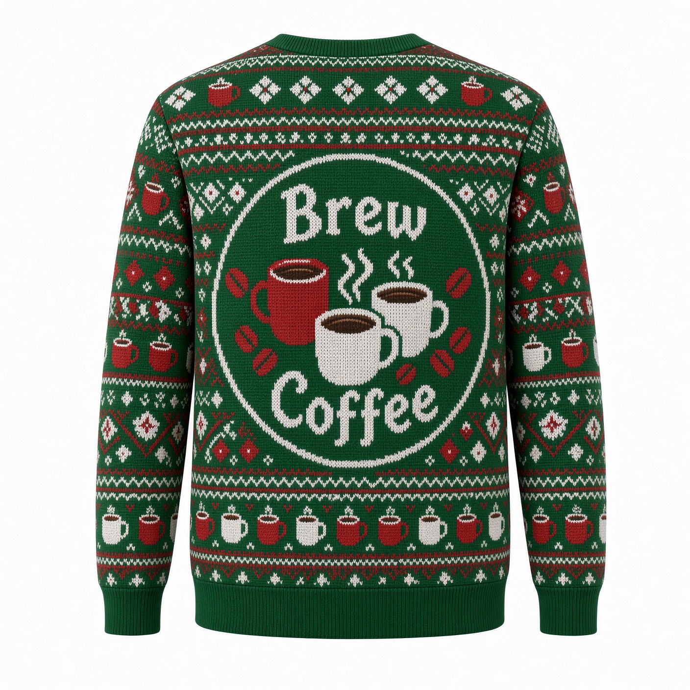 [popular-sweater:PX-04-05:back] Brew Ho Ho Coffee Ugly Christmas Sweatshirt - Back view