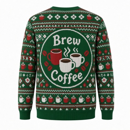 [popular-sweater:PX-04-05:back] Brew Ho Ho Coffee Ugly Christmas Sweatshirt - Back view
