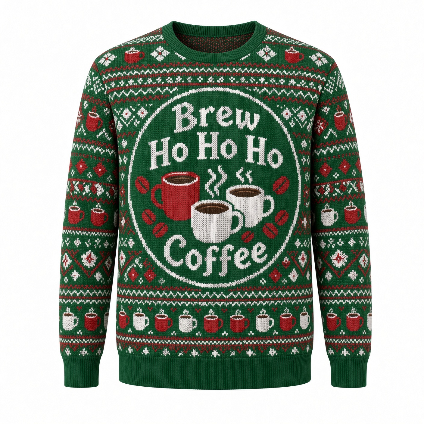 [popular-sweater:PX-04-05:front] Brew Ho Ho Coffee Ugly Christmas Sweatshirt - Front view
