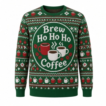 [popular-sweater:PX-04-05:front] Brew Ho Ho Coffee Ugly Christmas Sweatshirt - Front view