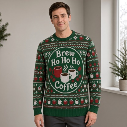 [popular-sweater:PX-04-05:male] Brew Ho Ho Coffee Ugly Christmas Sweatshirt - Male view