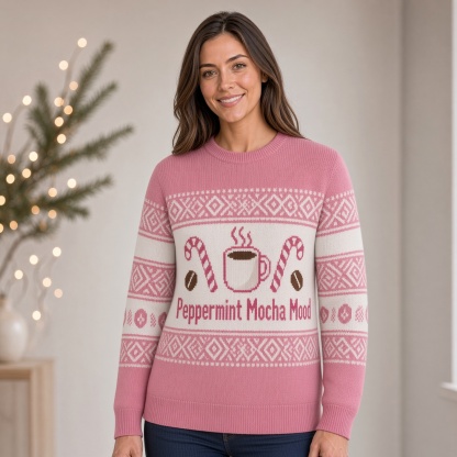 [popular-sweater:PX-04-06:female] Peppermint Mocha Mood Ugly Christmas Sweatshirt - Female view