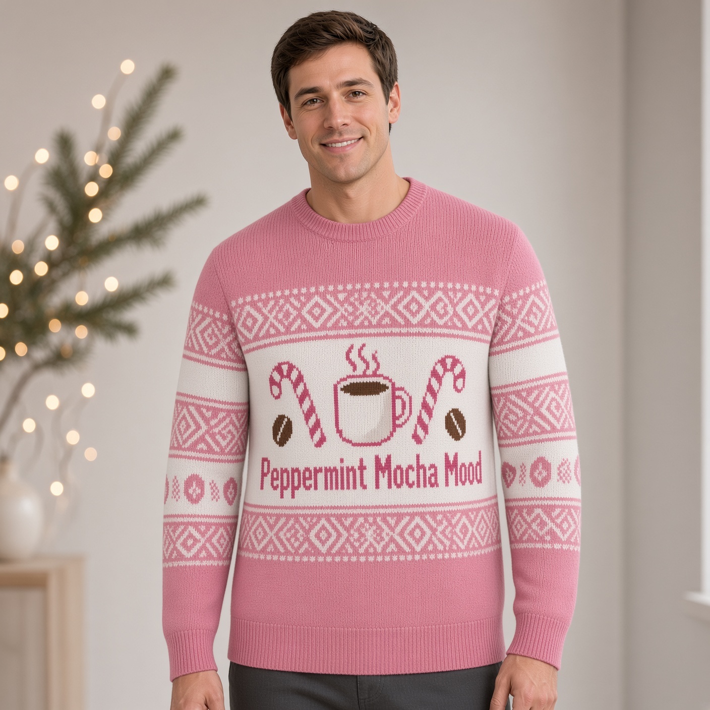 [popular-sweater:PX-04-06:male] Peppermint Mocha Mood Ugly Christmas Sweatshirt - Male view