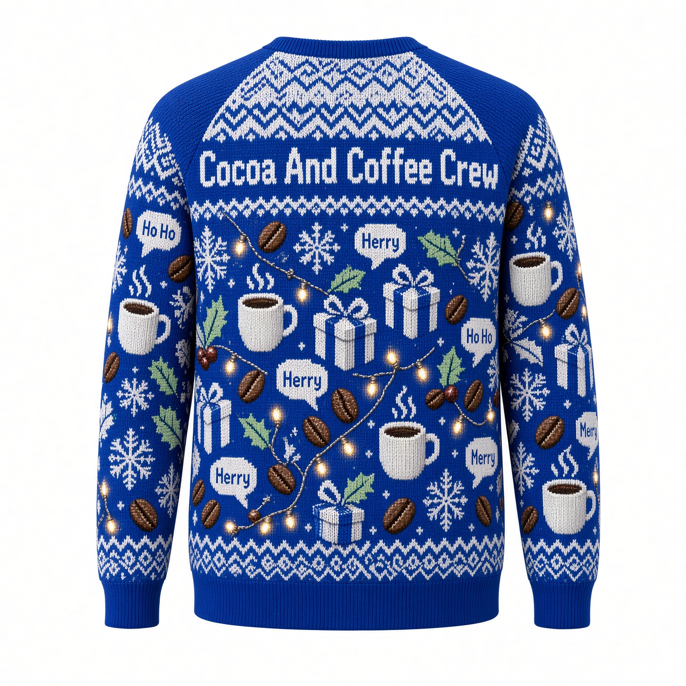 [popular-sweater:PX-04-08:back] Cocoa And Coffee Crew Ugly Christmas Sweatshirt - Back view