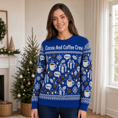 [popular-sweater:PX-04-08:female] Cocoa And Coffee Crew Ugly Christmas Sweatshirt - Female view