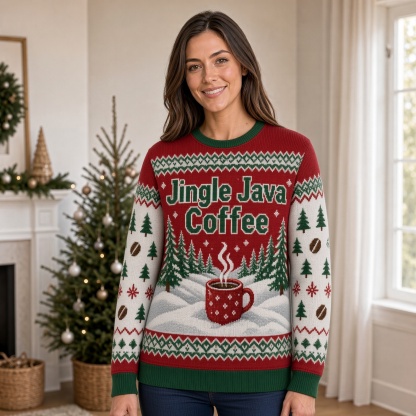 [popular-sweater:PX-04-09:female] Jingle Java Coffee Ugly Christmas Sweatshirt - Female view