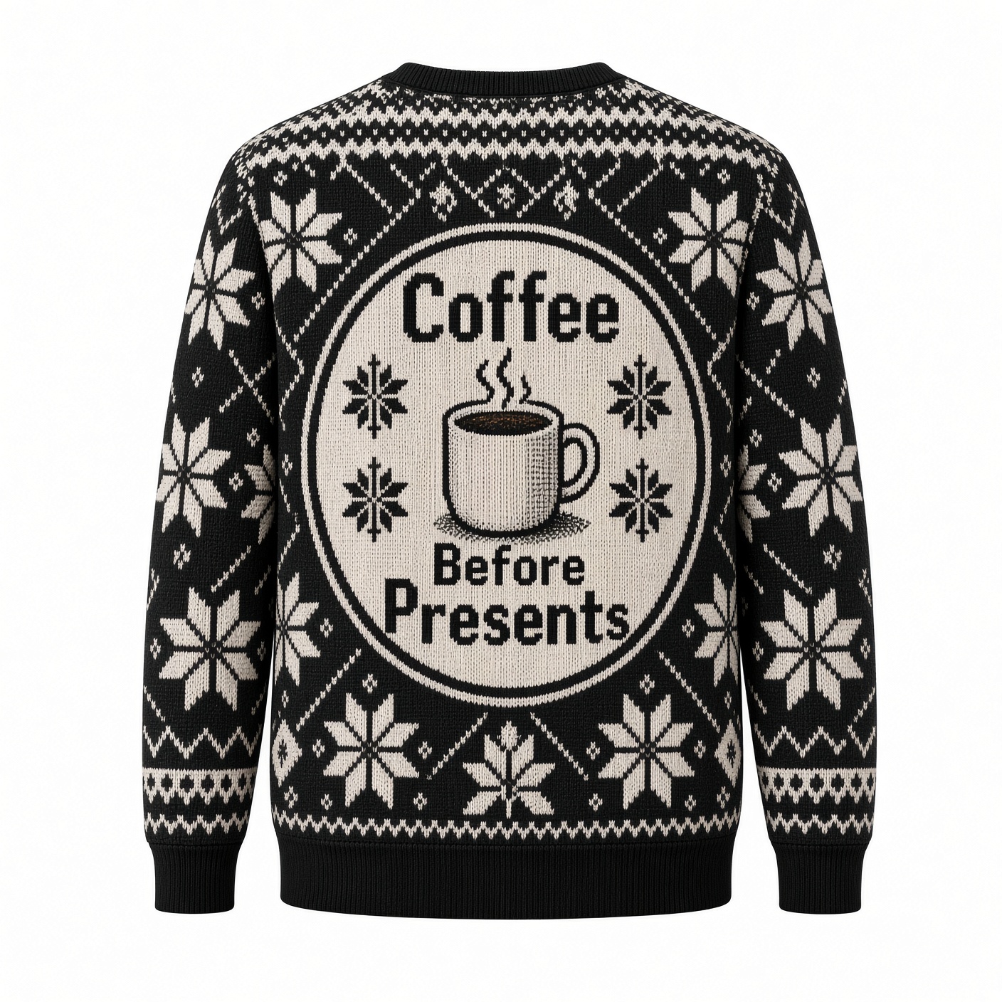 [popular-sweater:PX-04-10:back] Coffee Before Presents Ugly Christmas Sweatshirt - Back view