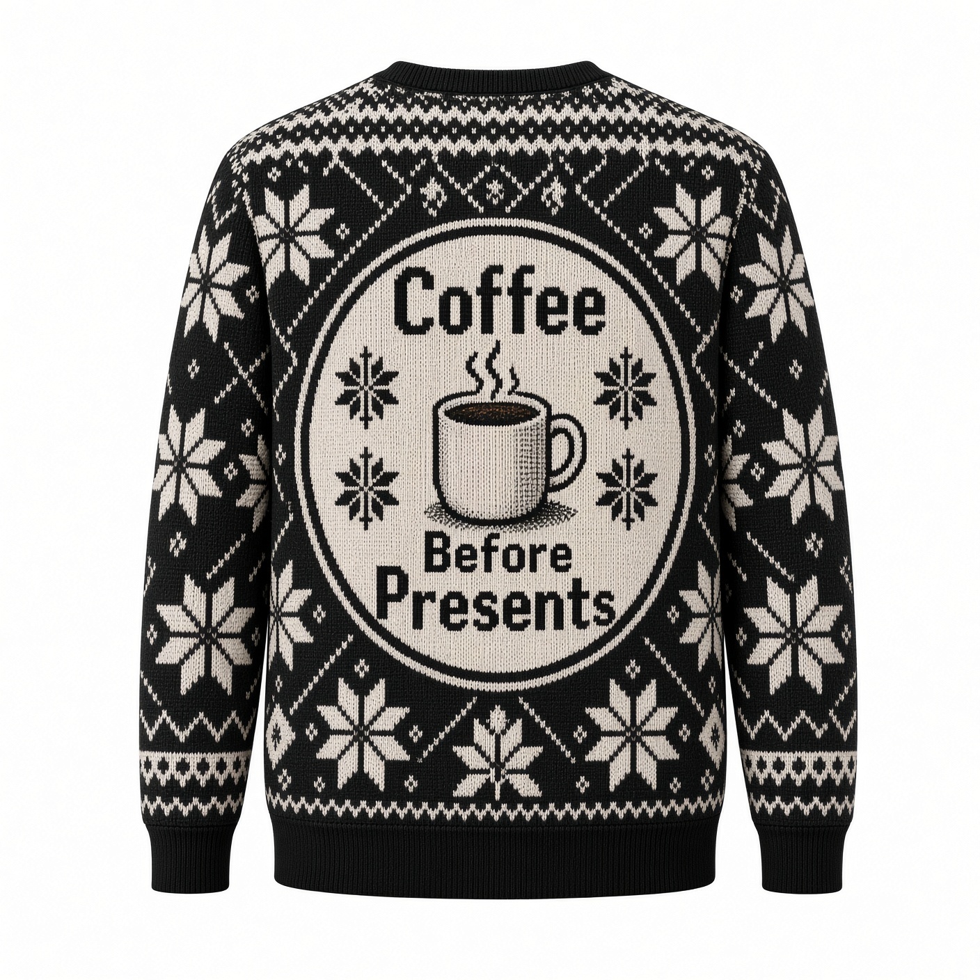 [popular-sweater:PX-04-10:back] Coffee Before Presents Ugly Christmas Sweatshirt - Back view