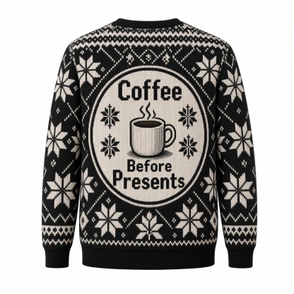 [popular-sweater:PX-04-10:back] Coffee Before Presents Ugly Christmas Sweatshirt - Back view