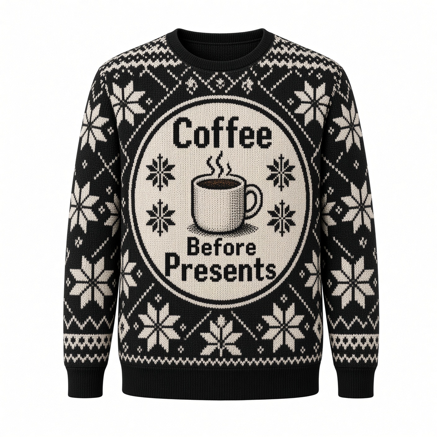 [popular-sweater:PX-04-10:front] Coffee Before Presents Ugly Christmas Sweatshirt - Front view