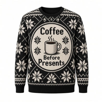 [popular-sweater:PX-04-10:front] Coffee Before Presents Ugly Christmas Sweatshirt - Front view