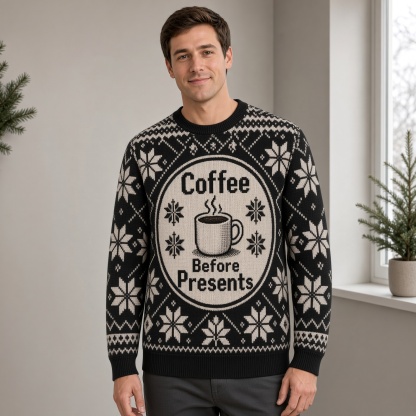 [popular-sweater:PX-04-10:male] Coffee Before Presents Ugly Christmas Sweatshirt - Male view