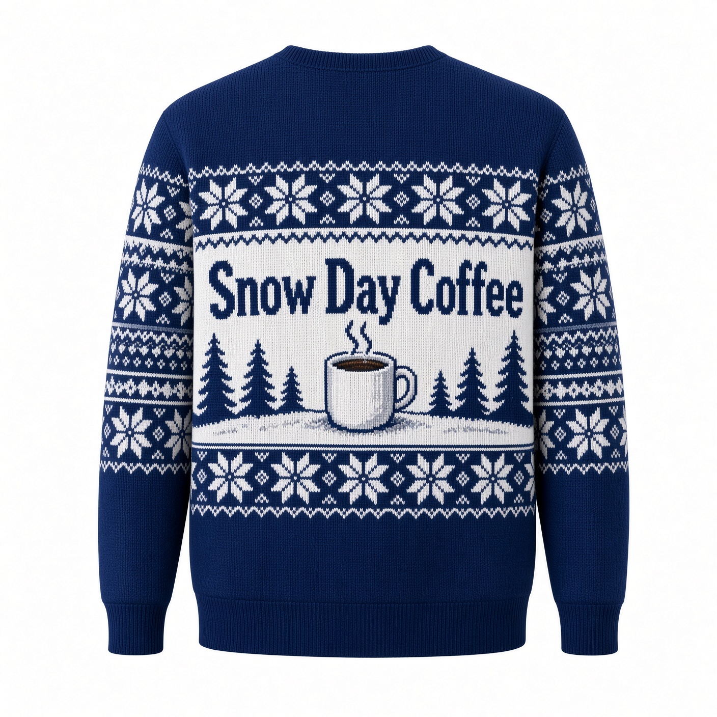 [popular-sweater:PX-04-11:back] Snow Day Coffee Ugly Christmas Sweatshirt - Back view