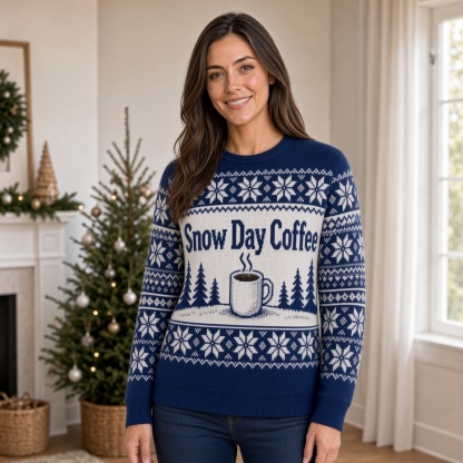 [popular-sweater:PX-04-11:female] Snow Day Coffee Ugly Christmas Sweatshirt - Female view