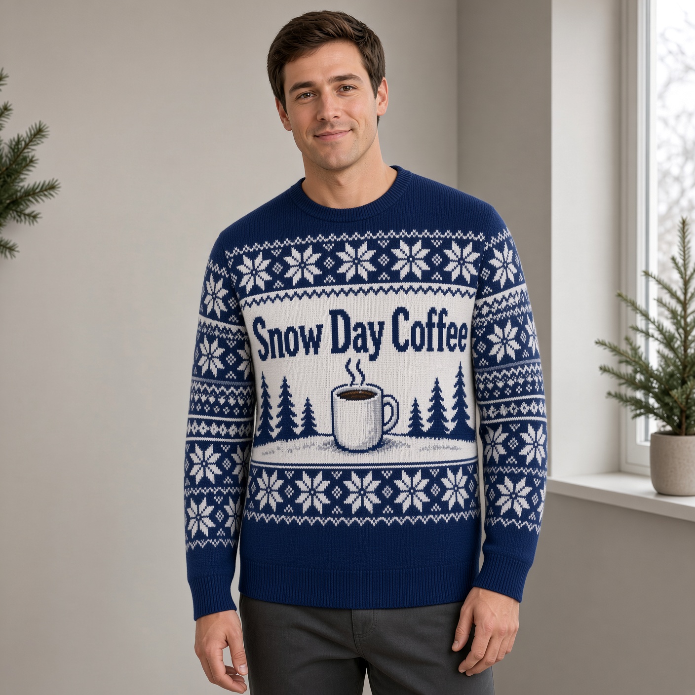 [popular-sweater:PX-04-11:male] Snow Day Coffee Ugly Christmas Sweatshirt - Male view