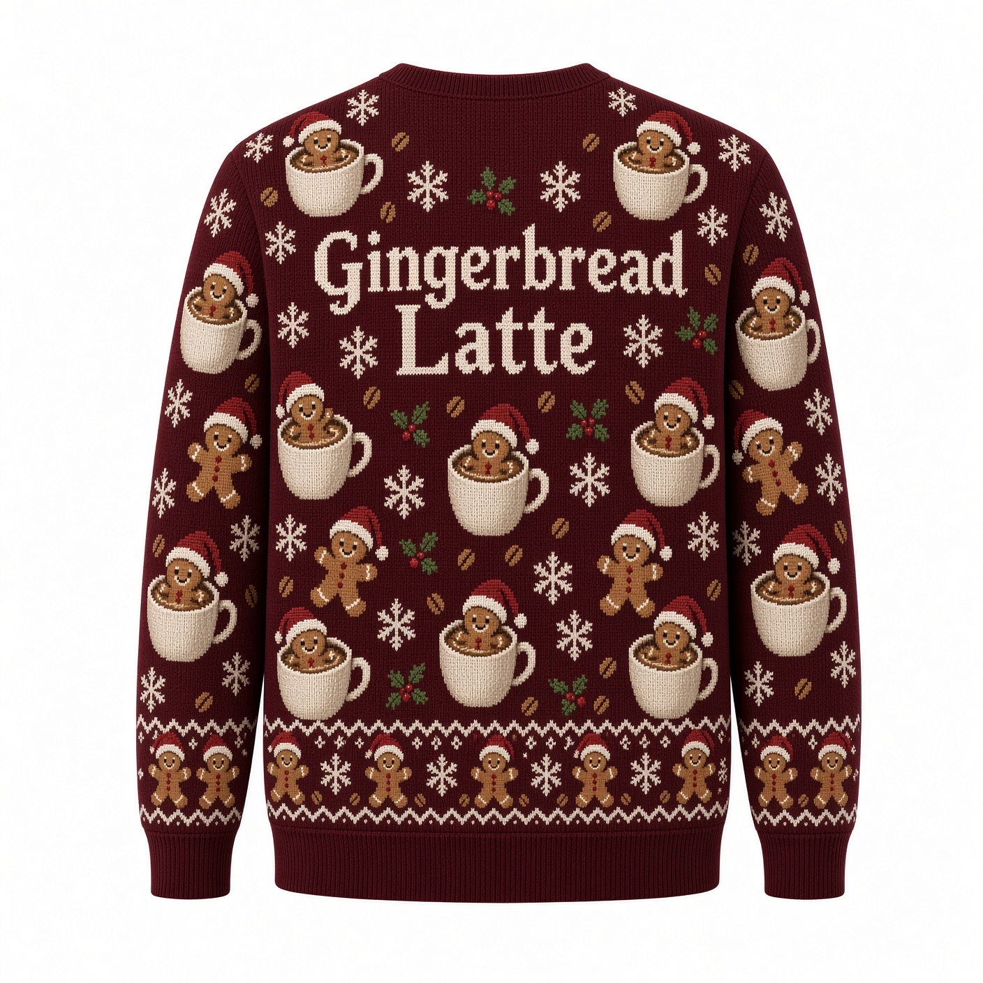 [popular-sweater:PX-04-12:back] Gingerbread Latte Lover Ugly Christmas Sweatshirt - Back view
