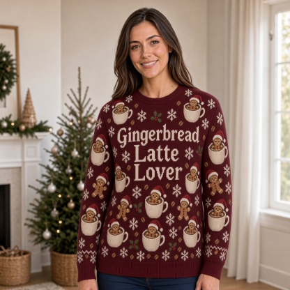 [popular-sweater:PX-04-12:female] Gingerbread Latte Lover Ugly Christmas Sweatshirt - Female view