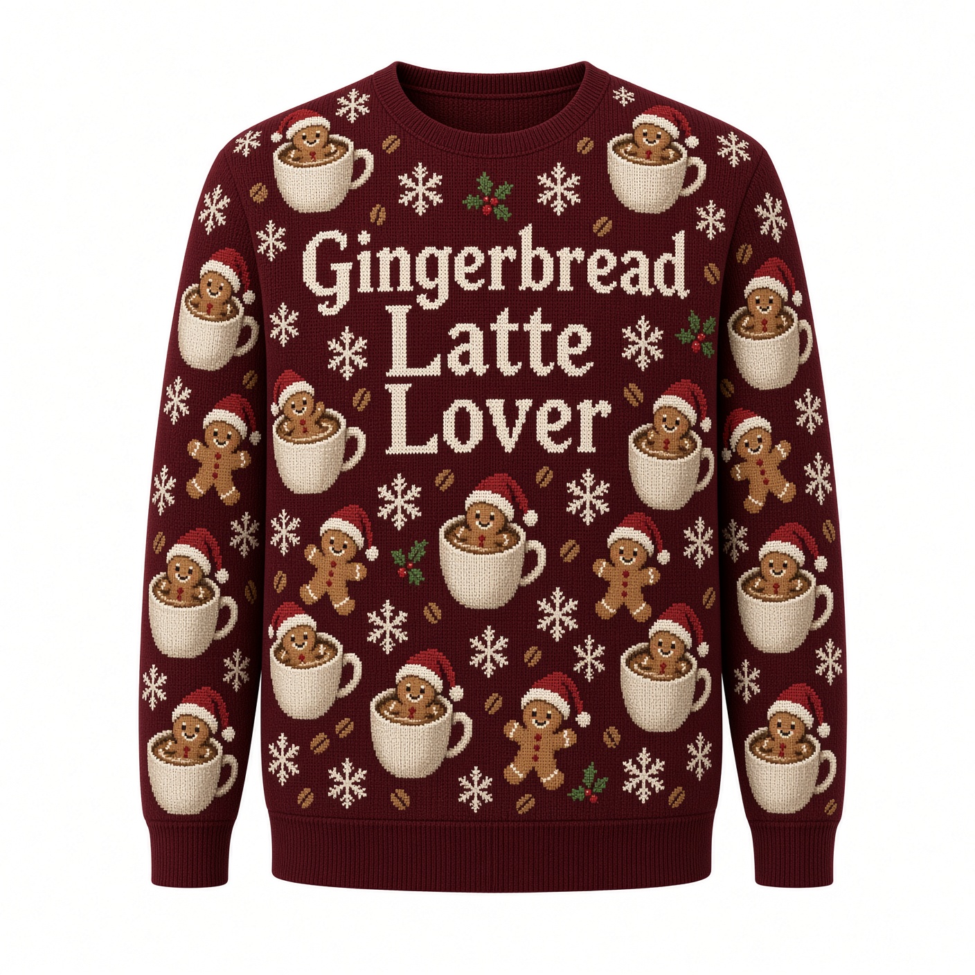 [popular-sweater:PX-04-12:front] Gingerbread Latte Lover Ugly Christmas Sweatshirt - Front view