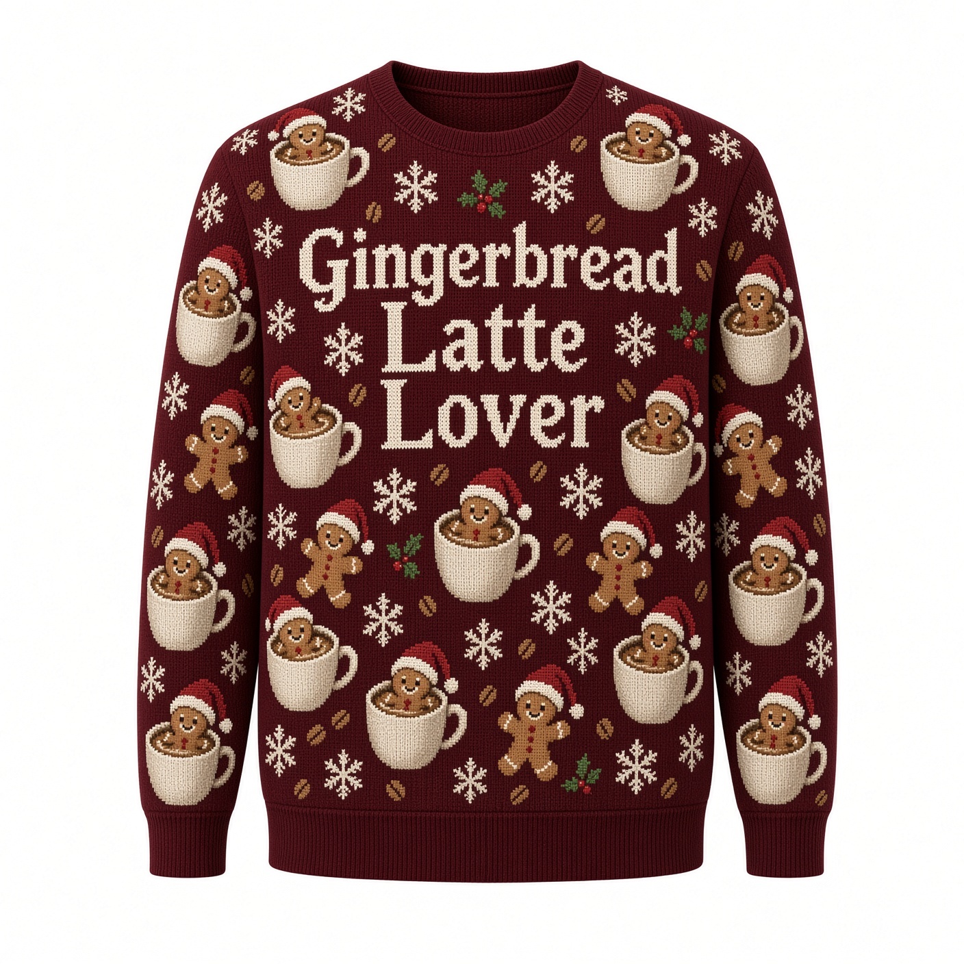[popular-sweater:PX-04-12:front] Gingerbread Latte Lover Ugly Christmas Sweatshirt - Front view