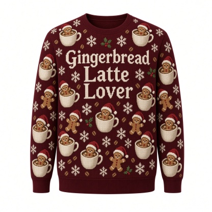 [popular-sweater:PX-04-12:front] Gingerbread Latte Lover Ugly Christmas Sweatshirt - Front view