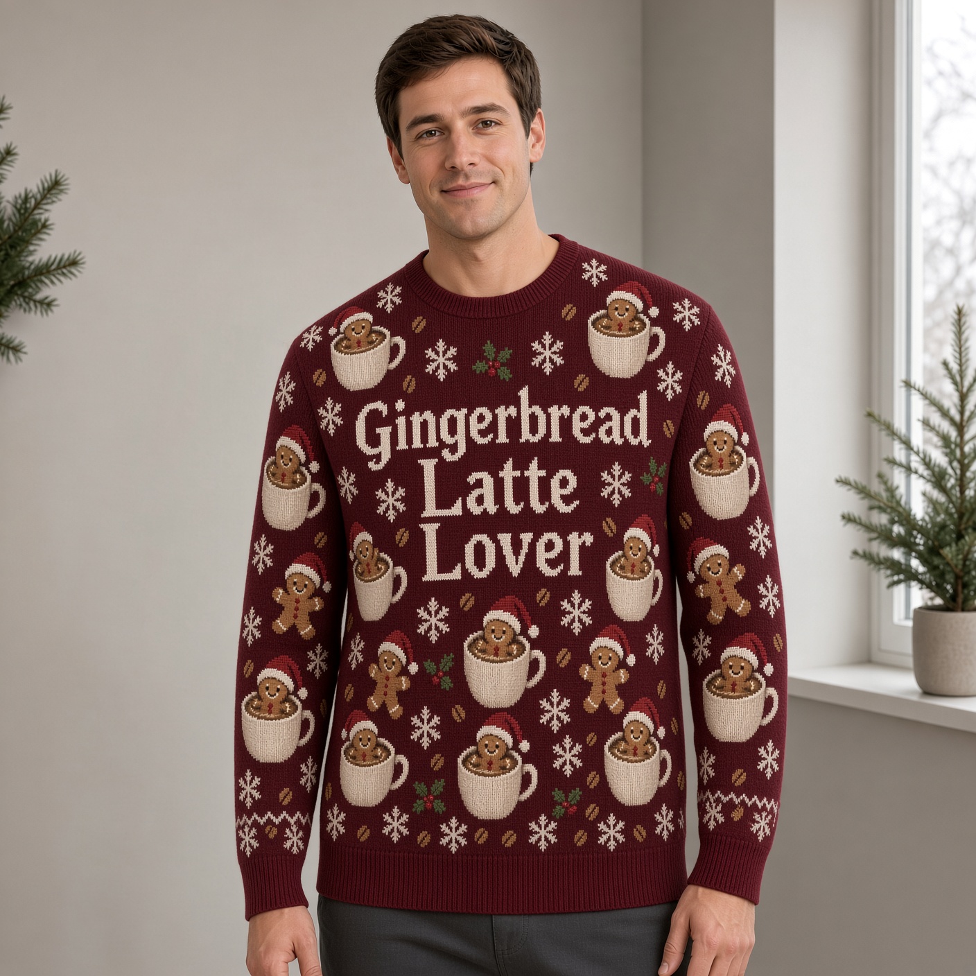 [popular-sweater:PX-04-12:male] Gingerbread Latte Lover Ugly Christmas Sweatshirt - Male view