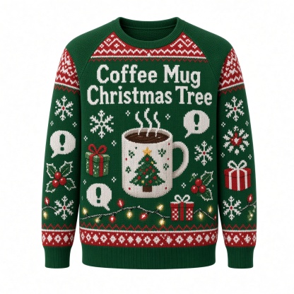 [popular-sweater:PX-04-13:front] Coffee Mug Christmas Tree Ugly Christmas Sweatshirt - Front view