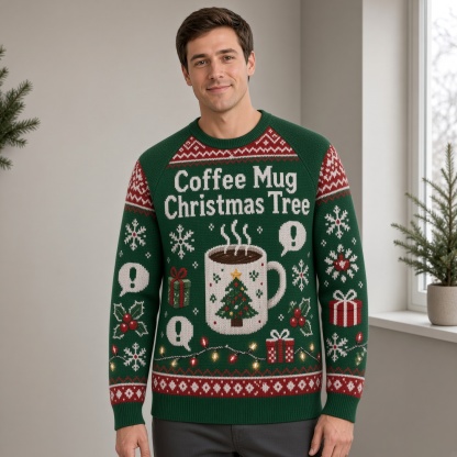 [popular-sweater:PX-04-13:male] Coffee Mug Christmas Tree Ugly Christmas Sweatshirt - Male view