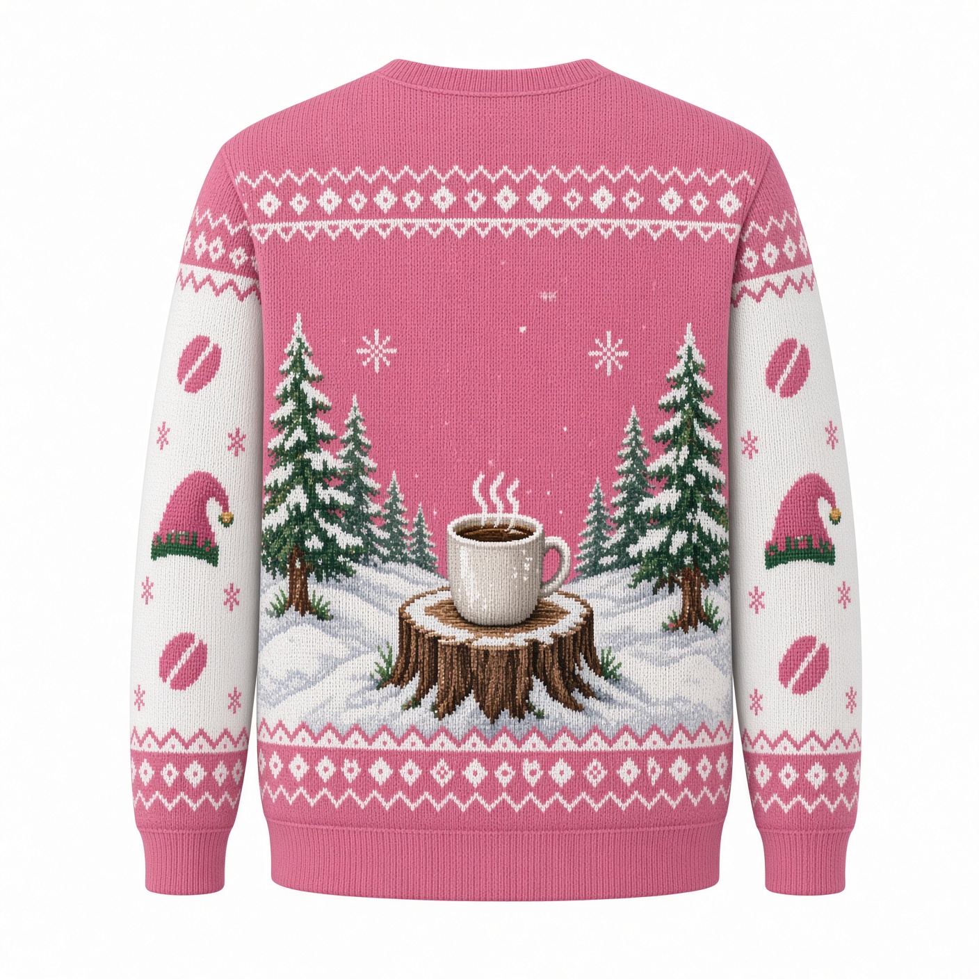 [popular-sweater:PX-04-14:back] Caffeinated Elf Coffee Ugly Christmas Sweatshirt - Back view