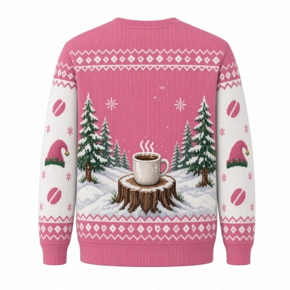 [popular-sweater:PX-04-14:back] Caffeinated Elf Coffee Ugly Christmas Sweatshirt - Back view