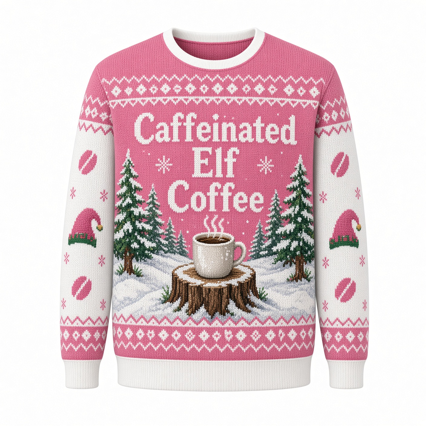 [popular-sweater:PX-04-14:front] Caffeinated Elf Coffee Ugly Christmas Sweatshirt - Front view