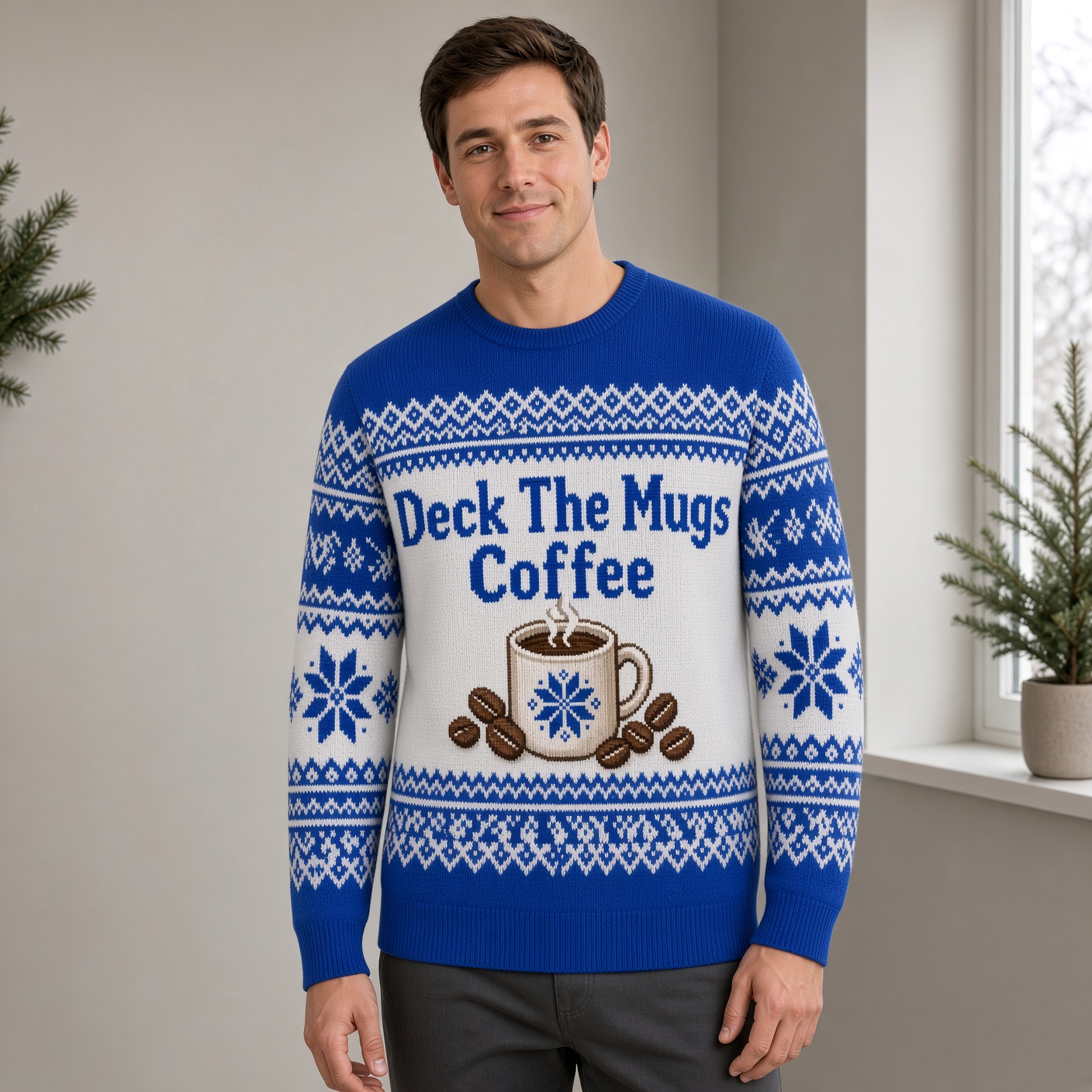[popular-sweater:PX-04-16:male] Deck The Mugs Coffee Ugly Christmas Sweatshirt - Male view