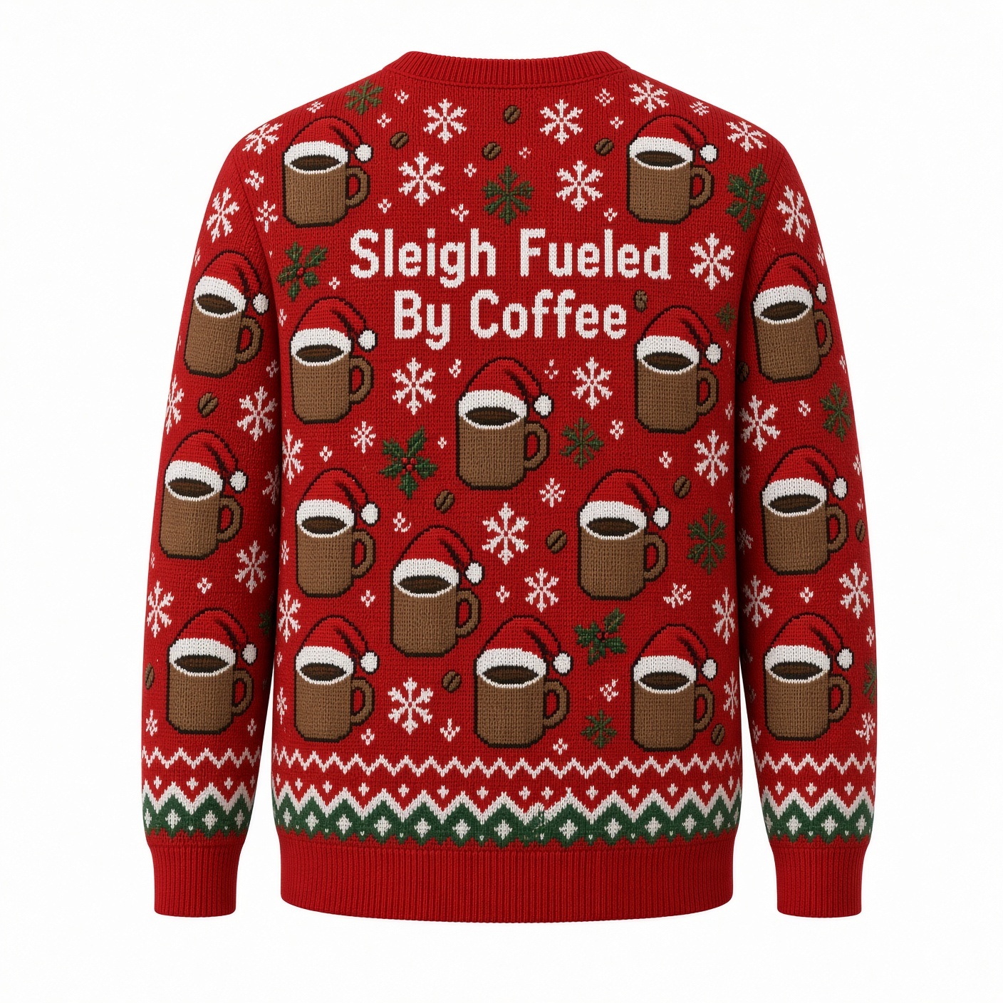 [popular-sweater:PX-04-17:back] Sleigh Fueled By Coffee Ugly Christmas Sweatshirt - Back view