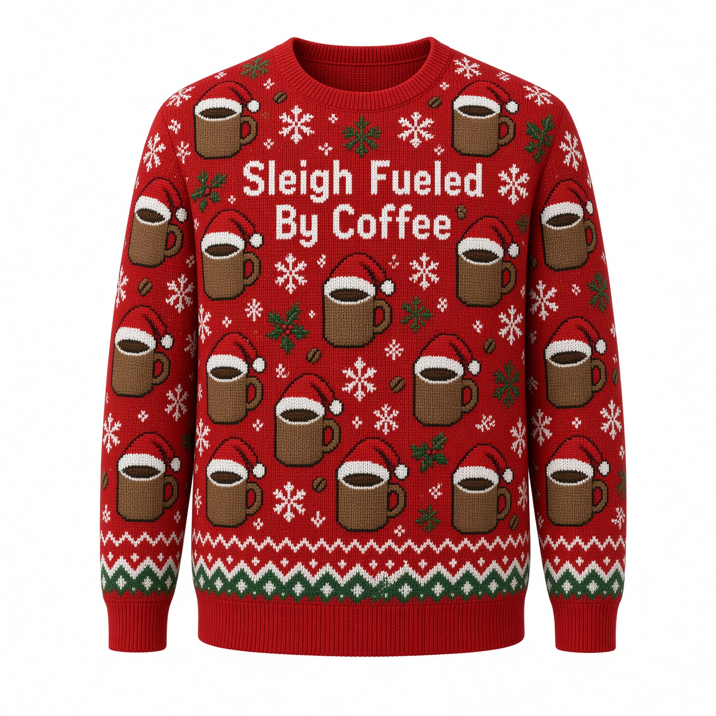 [popular-sweater:PX-04-17:front] Sleigh Fueled By Coffee Ugly Christmas Sweatshirt - Front view