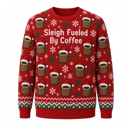 [popular-sweater:PX-04-17:front] Sleigh Fueled By Coffee Ugly Christmas Sweatshirt - Front view
