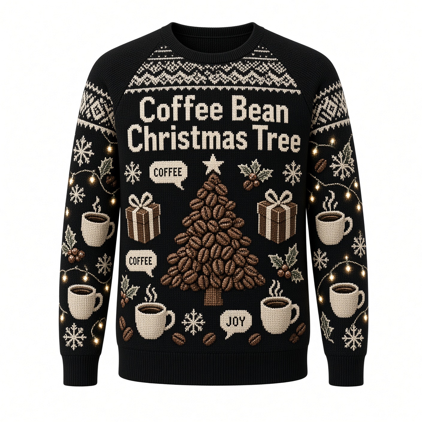 [popular-sweater:PX-04-18:front] Coffee Bean Christmas Tree Ugly Christmas Sweatshirt - Front view