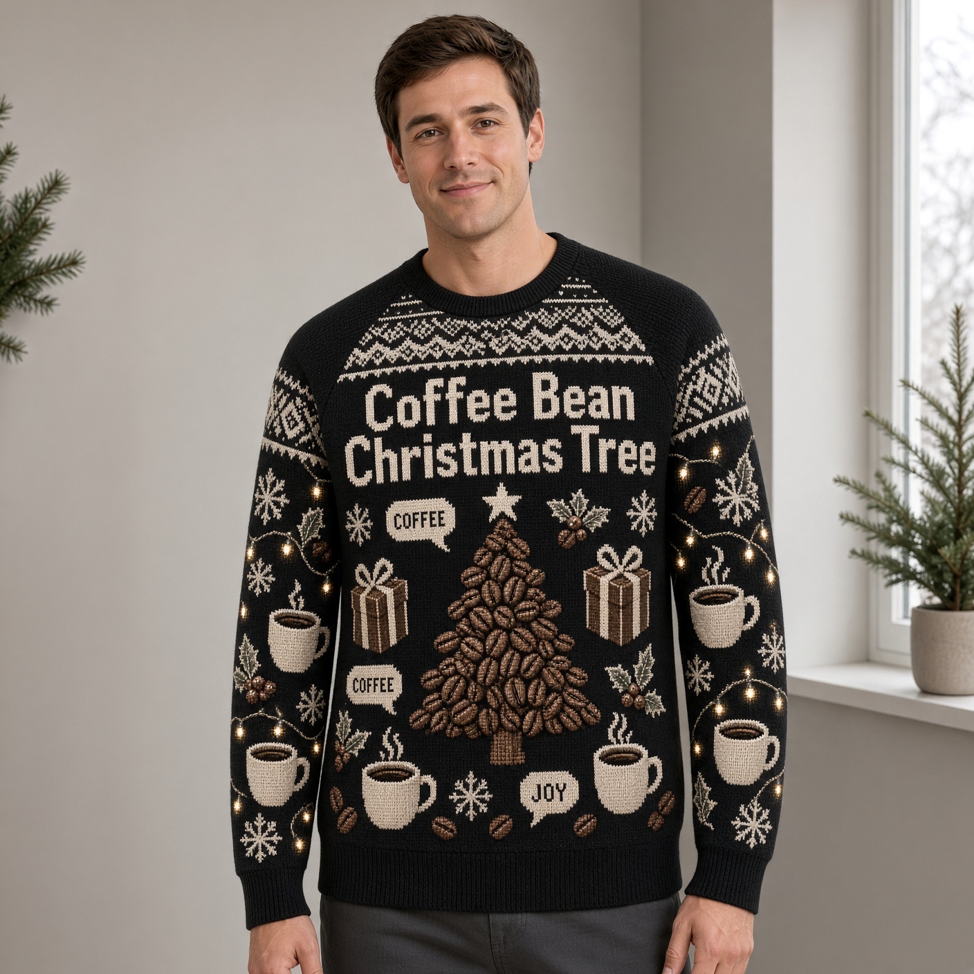 [popular-sweater:PX-04-18:male] Coffee Bean Christmas Tree Ugly Christmas Sweatshirt - Male view