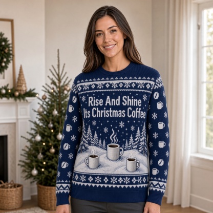 [popular-sweater:PX-04-19:female] Rise And Shine Its Christmas Coffee Ugly Christmas Sweatshirt - Female view