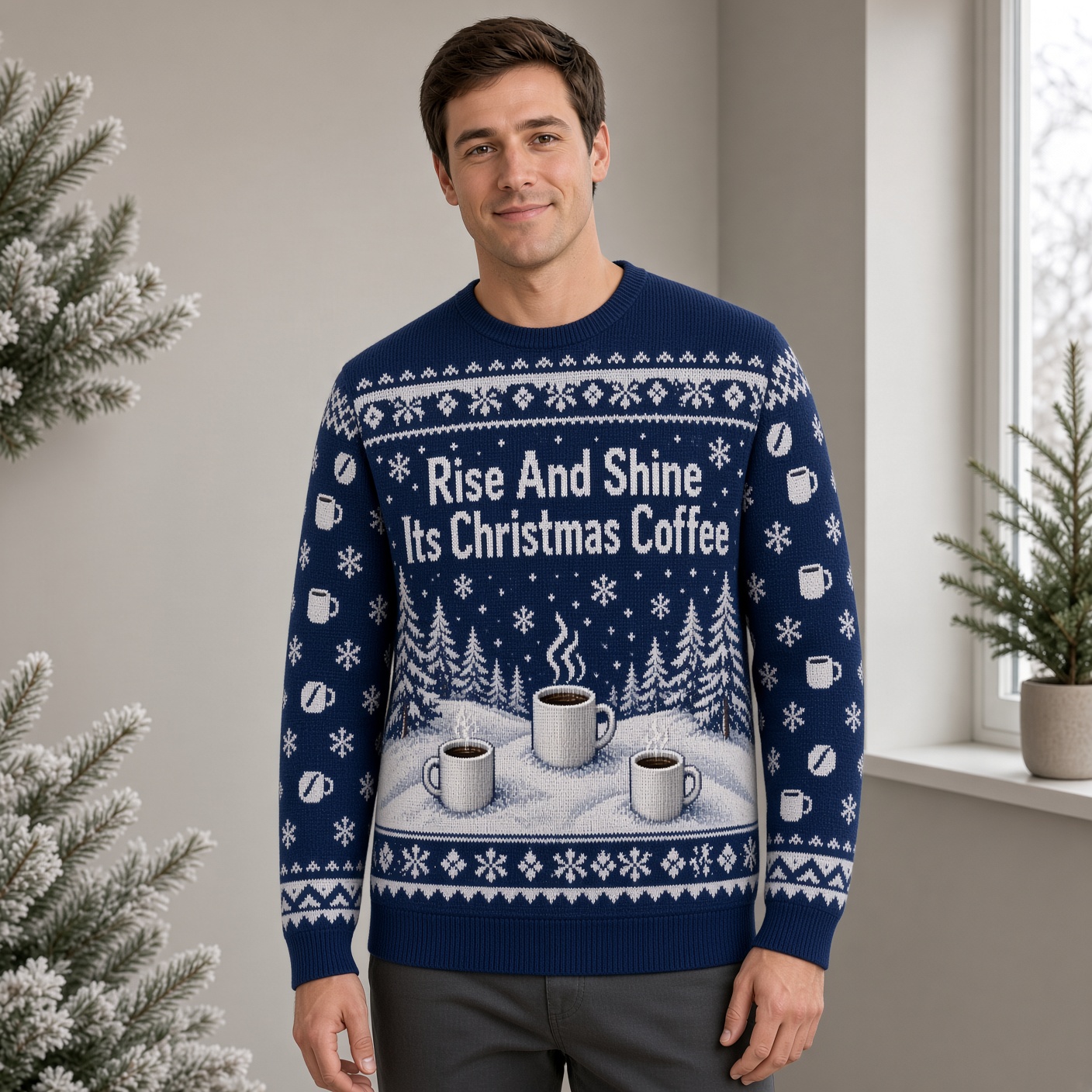 [popular-sweater:PX-04-19:male] Rise And Shine Its Christmas Coffee Ugly Christmas Sweatshirt - Male view