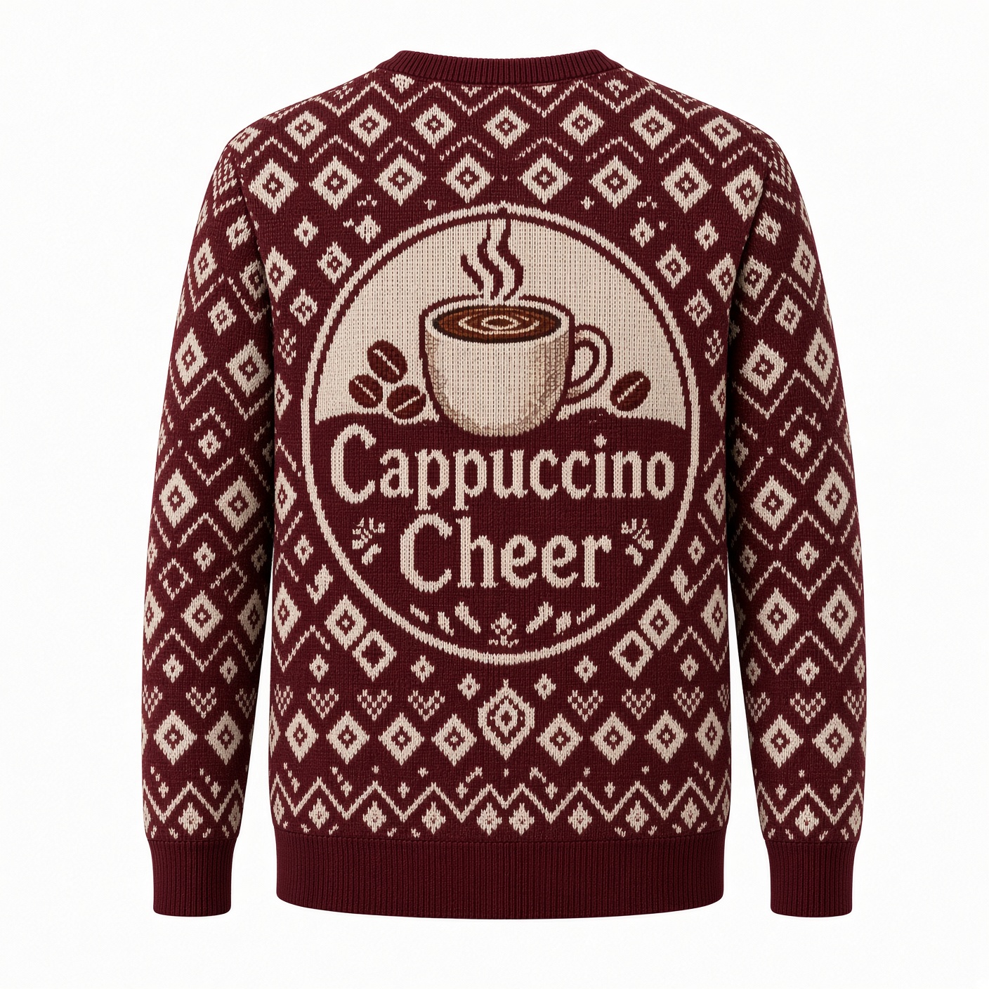 [popular-sweater:PX-04-20:back] Cappuccino Cheer Ugly Christmas Sweatshirt - Back view