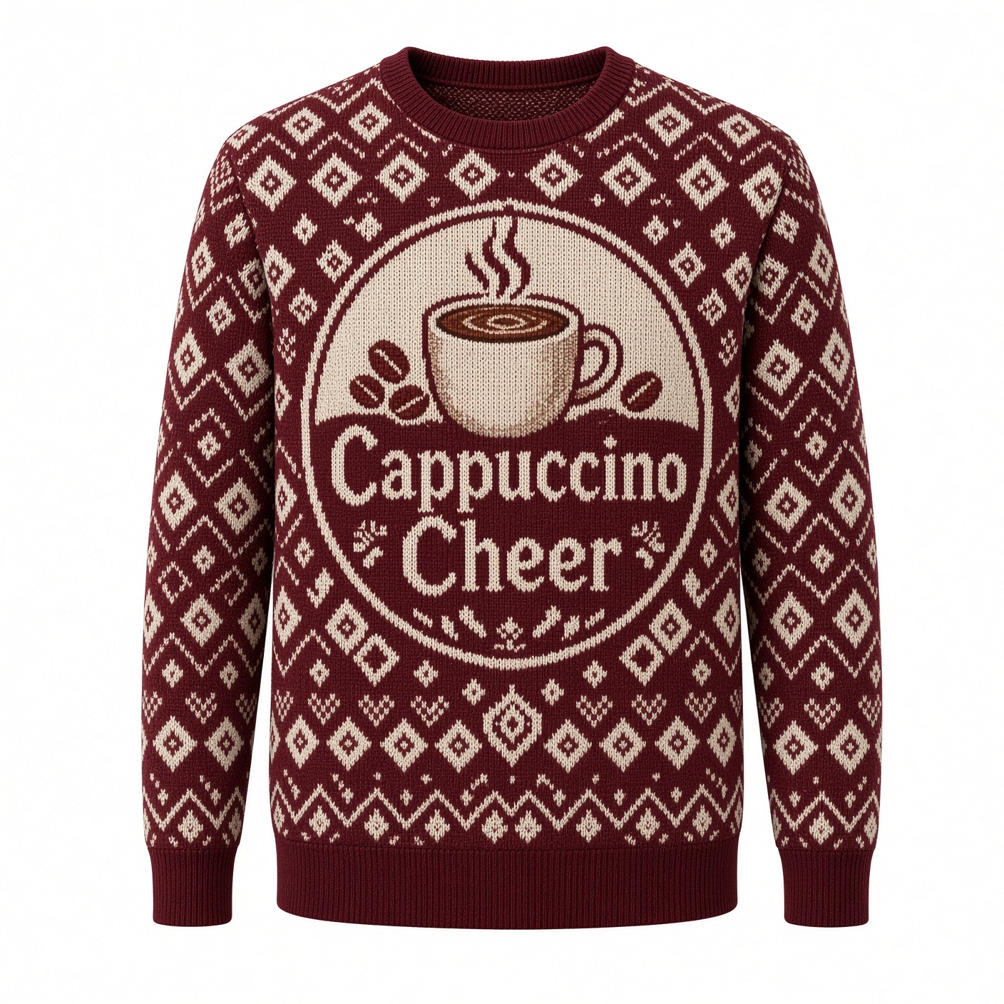 [popular-sweater:PX-04-20:front] Cappuccino Cheer Ugly Christmas Sweatshirt - Front view