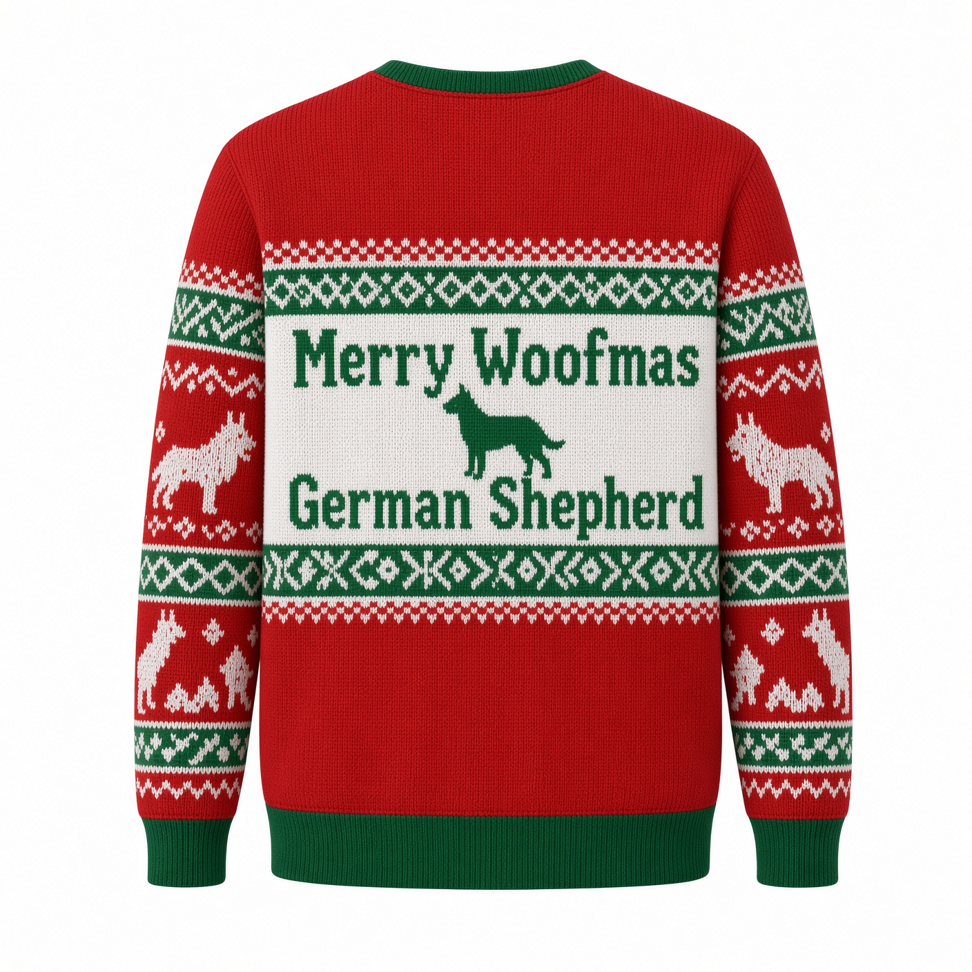 [popular-sweater:PX-05-01:back] Merry Woofmas German Shepherd Ugly Christmas Sweatshirt - Back view