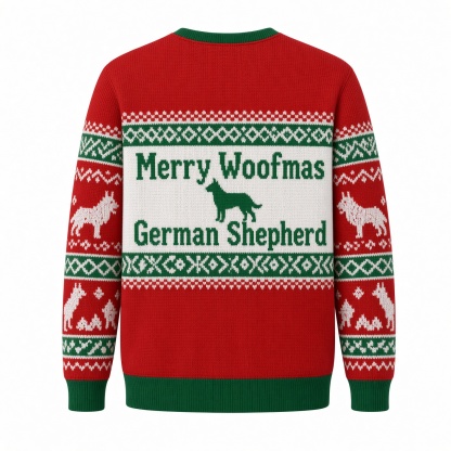 [popular-sweater:PX-05-01:back] Merry Woofmas German Shepherd Ugly Christmas Sweatshirt - Back view