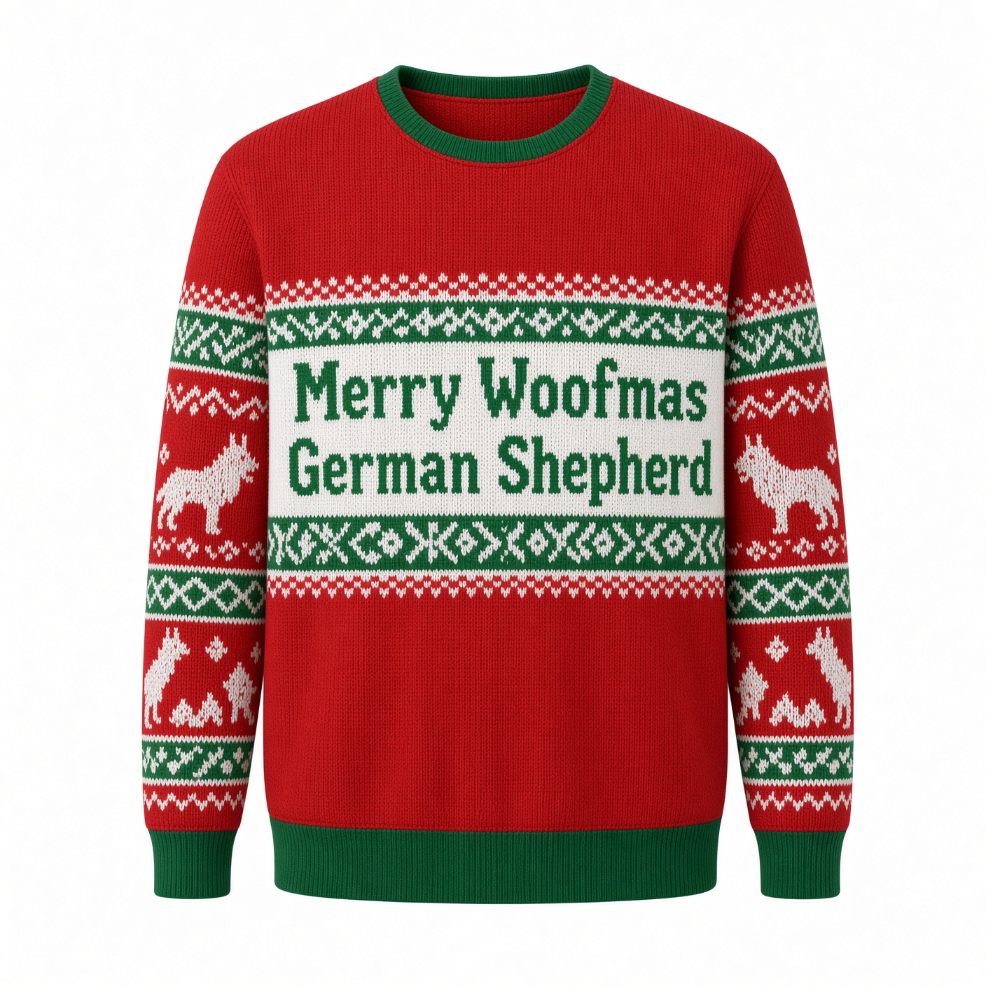 [popular-sweater:PX-05-01:front] Merry Woofmas German Shepherd Ugly Christmas Sweatshirt - Front view