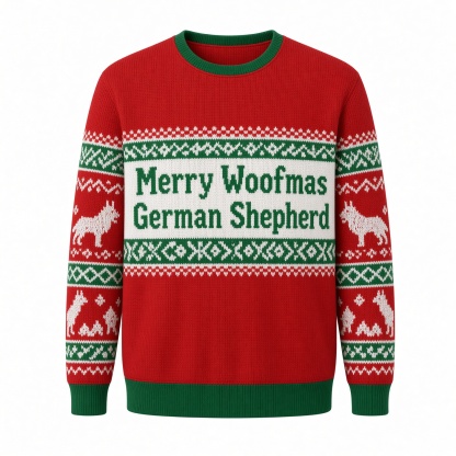 [popular-sweater:PX-05-01:front] Merry Woofmas German Shepherd Ugly Christmas Sweatshirt - Front view