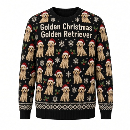 [popular-sweater:PX-05-02:front] Golden Christmas Golden Retriever Ugly Christmas Sweatshirt - Front view