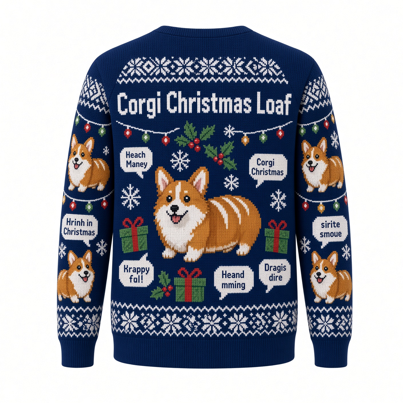 [popular-sweater:PX-05-03:back] Corgi Christmas Loaf Ugly Christmas Sweatshirt - Back view