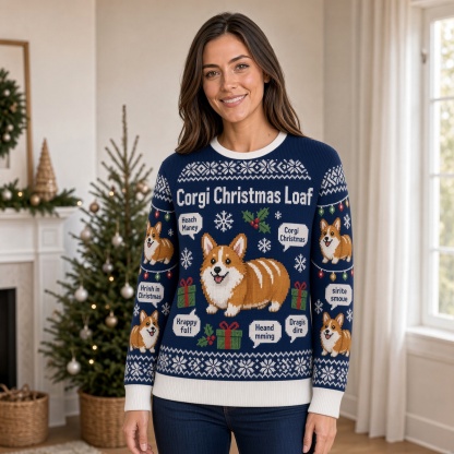 [popular-sweater:PX-05-03:female] Corgi Christmas Loaf Ugly Christmas Sweatshirt - Female view